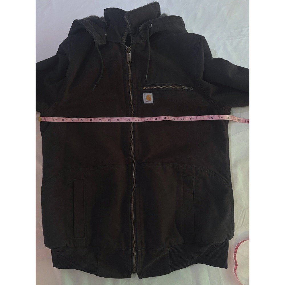 CARHARTT Black Weathered Wildwood Sherpa Lined Hooded Canvas Jacket M - Picture 8 of 12